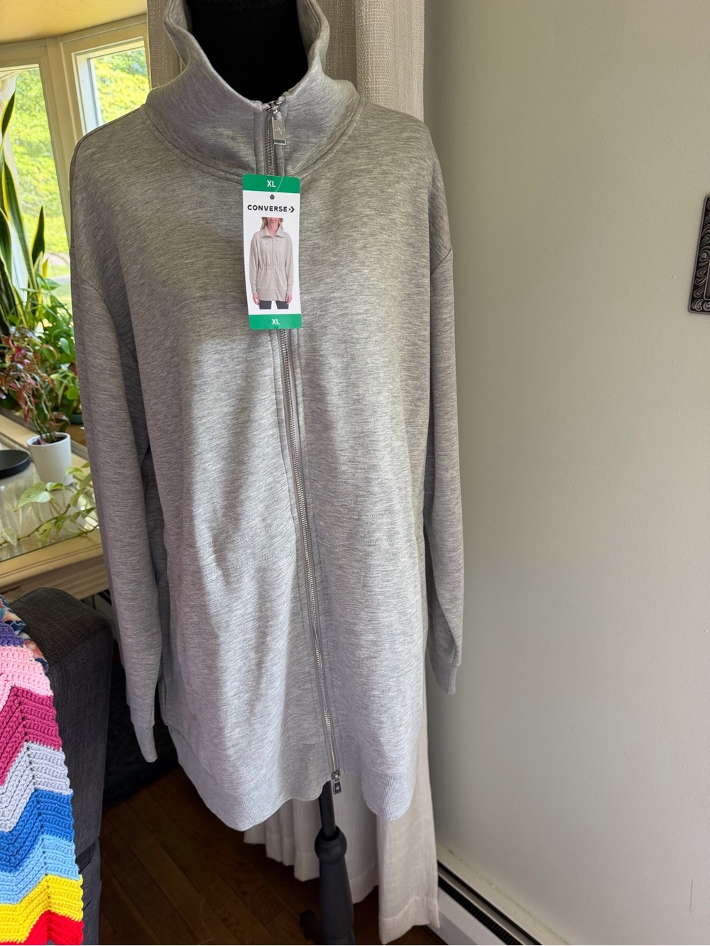 Converse Gray Zip-Up Jacket with Funnel Collar